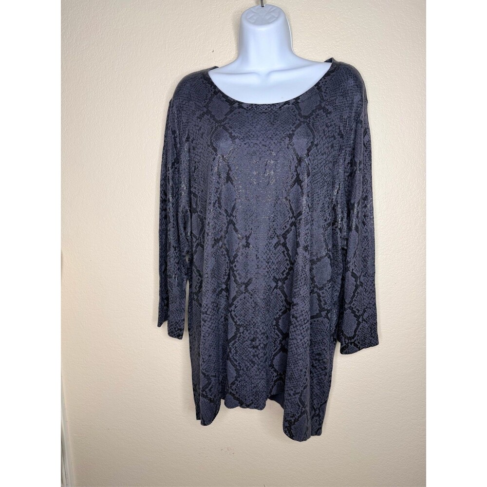 Sejour Gray blue Snakeskin Print Long Sleeve Top Plus Sz 3X Nordstrom NEW NWT